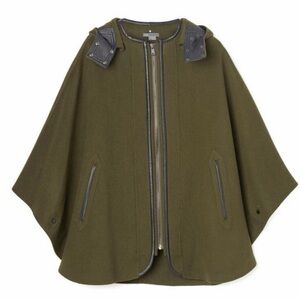 Vince Olive Cape with Black Leather Trim